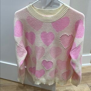 Blu Pepper Pink Heart Sweater with Pearl Details
